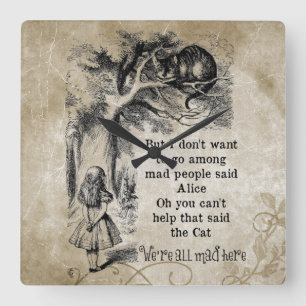 Horloge Carrée Alice au Pays des Merveilles; Cheshire Cat with Al