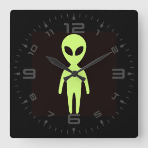 Horloge Carrée Alien extraterrestre Little Green Man Black