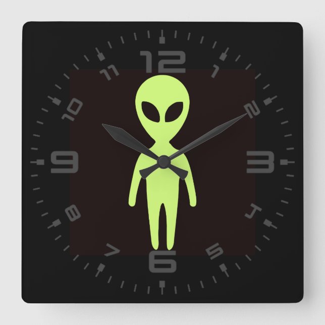 Horloge Carrée Alien extraterrestre Little Green Man Black (Recto)