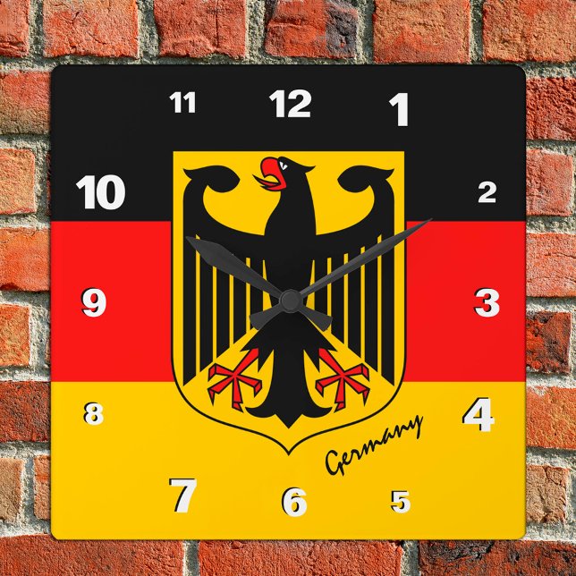 Horloge Carrée Allemagne Horloge, maison patriotique, drapeau all (Créateur téléchargé)