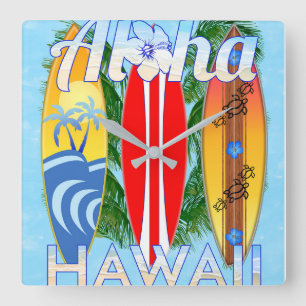 Horloge Carrée Aloha Hawaii Surf boards