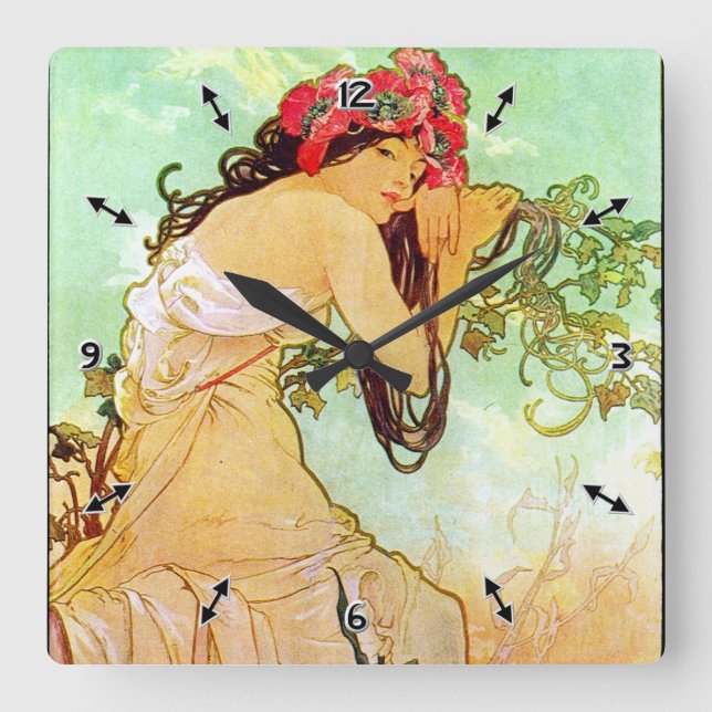 Horloge Carrée Alphonse Mucha Girl By The Pond (Recto)