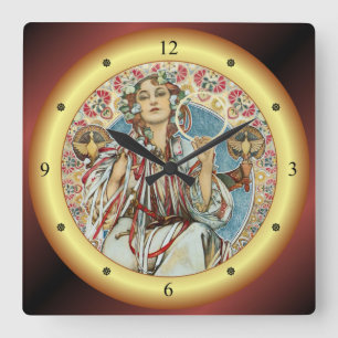 Horloge Carrée Alphonse Mucha ~ lavia ~ 1907 ~ ~