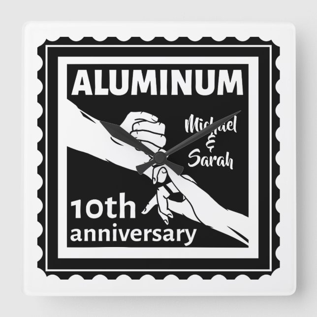Horloge Carrée ALUMINUM cadeau traditionnel 10e anniversaire mari (Recto)