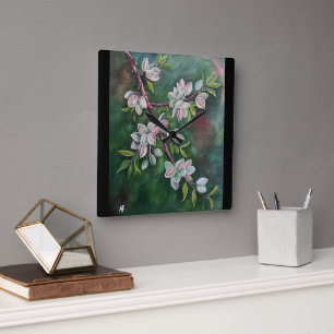 Horloge Carrée Amandes sur une branche d'automne Peinture d'Alfre