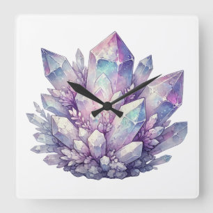 Horloge Carrée amas de quartz pastel