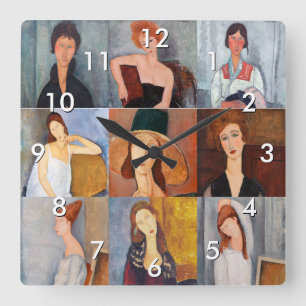 Horloge Carrée Amedeo Modigliani - Collage de chefs-d'oeuvre