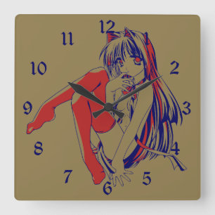 Horloge Carrée Américain Manga Neko Catgirl Kawaii Anime