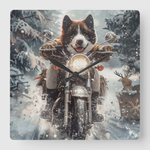 Horloge Carrée American Akita Dog équitation moto Noël
