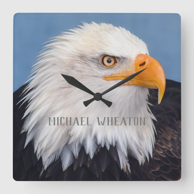 Horloge Carrée American Bald Eagle Avec Votre Texte (Recto)