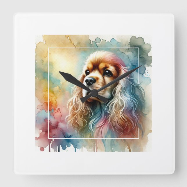 Horloge Carrée American Cocker Spaniel Dog 070824AREF137 - Waterc (Recto)