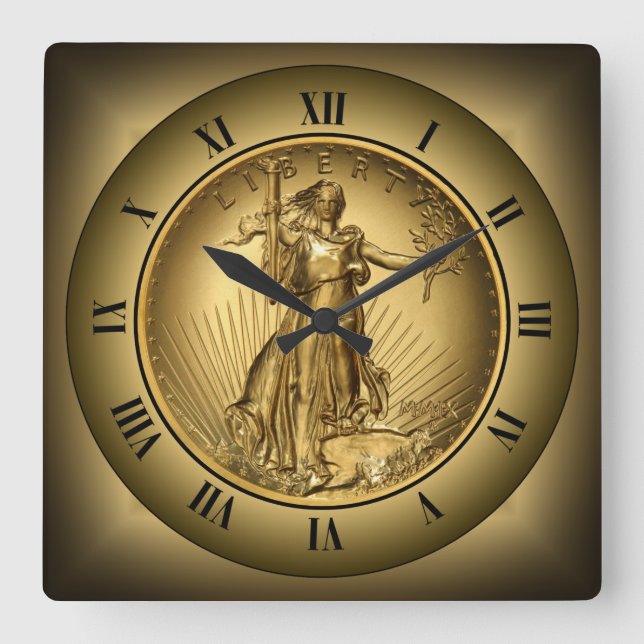 Horloge Carrée American Double Eagle Gold Coin ~ Lady Liberty ~ (Recto)
