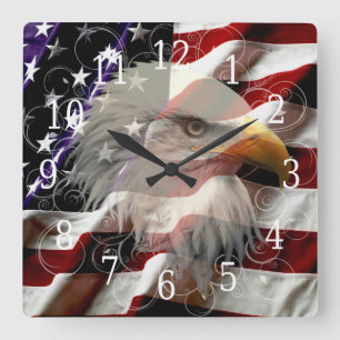 Horloge Carrée American eagle Flag Clock