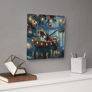 Horloge Carrée American English Foxhound Christmas Festive Voyage