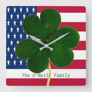 Horloge Carrée American Flag Irish Shamrock