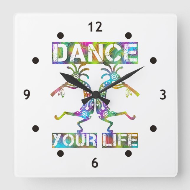 Horloge Carrée Amérindiens Kokopelli - Dansez votre vie 2 (Recto)