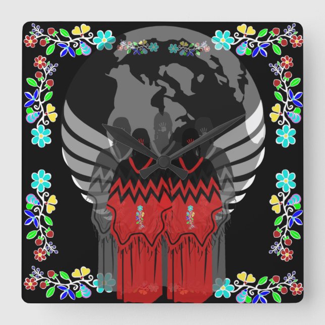 Horloge Carrée Amérindiens MMIW Plus de soeurs volées (Recto)