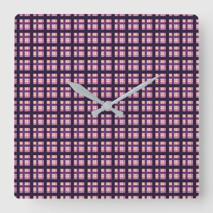 Horloge Carrée Améthyste Peach rose violet Lilac Striac Plaid