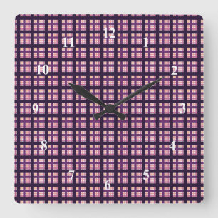 Horloge Carrée Améthyste Peach rose violet Lilac Striac Plaid
