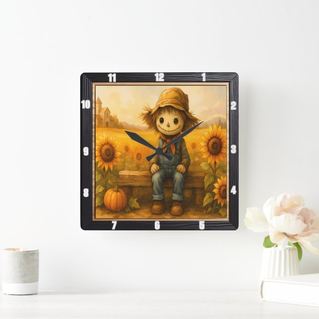 Horloge Carrée Amical Scarecrow Sunny Field (Maison)