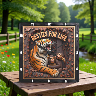 Horloge Carrée Amis Proches Singe Tigre
