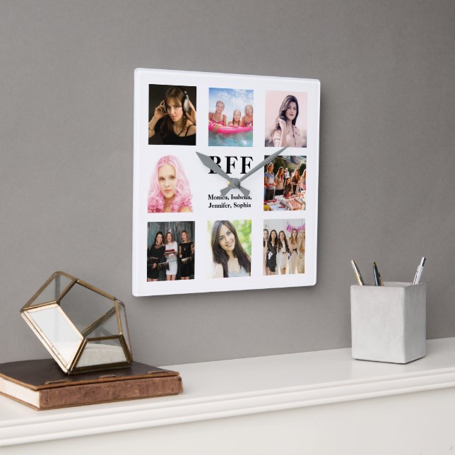 Horloge Carrée Amis toujours bff photo blanche (Bureau)
