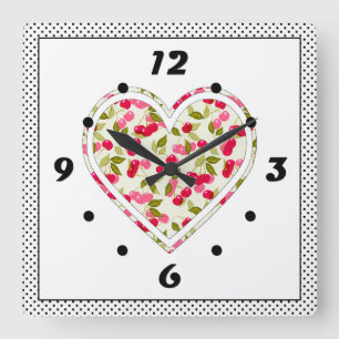 Horloge Carrée Amour, baies, cerise