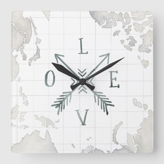 Horloge Carrée Amour de l'aventure III | d'envie de voyager (Recto)