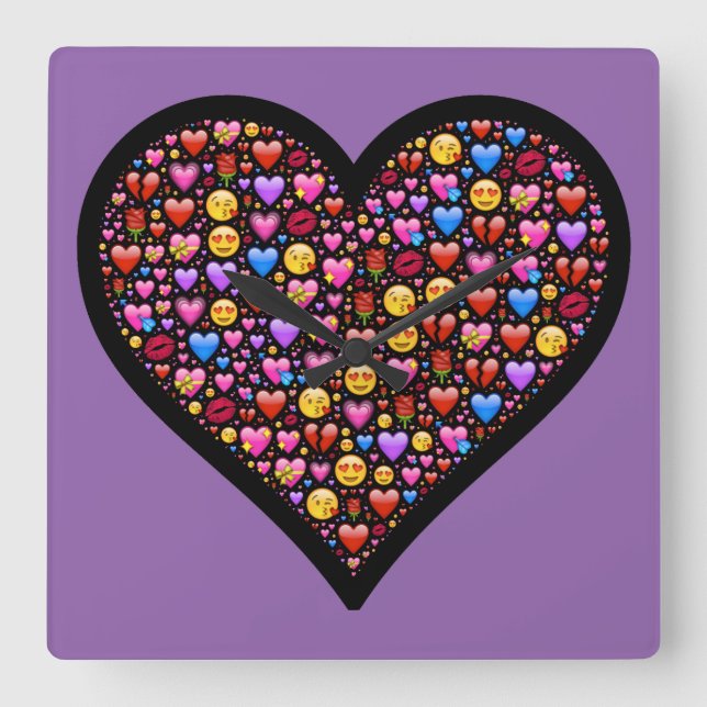 Horloge Carrée Amour Emoji Customisé (Recto)
