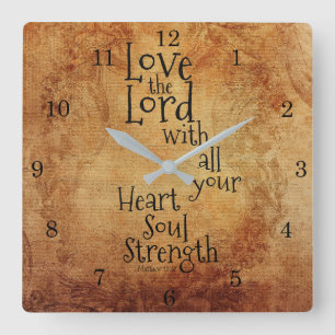 Horloge Carrée "Amour le Seigneur" Écriture Matthieu 22, Vintage
