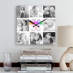 Horloge Carrée Amour pour Bubbie Collage de 8 photos moderne et c