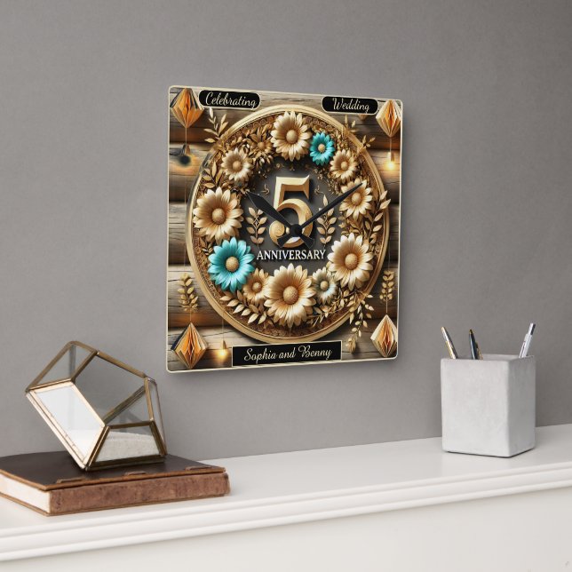 Horloge Carrée Amour rustique : Le chef-d'oeuvre floral de l'anni (Bureau)