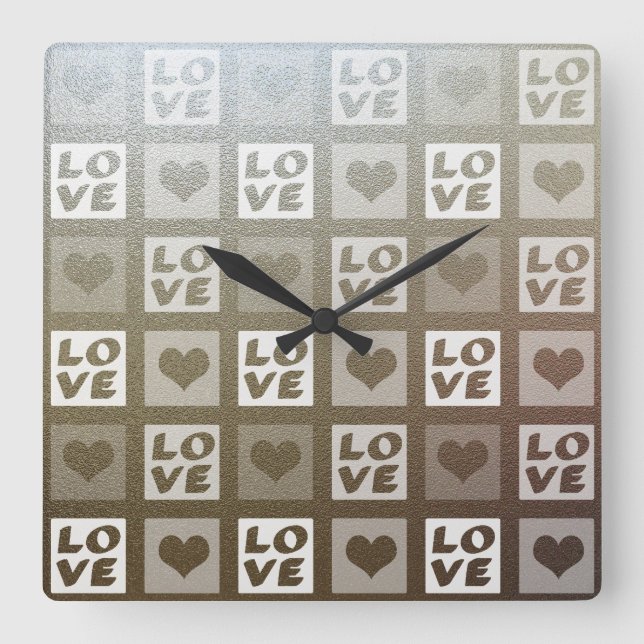 Horloge Carrée Amour Whimsical et Coeurs amusants (Recto)