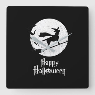 Horloge Carrée Amoureux des chiens Happy Halloween Lab sorcier