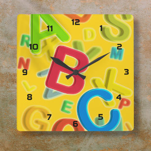 Horloge Carrée Amusant moderne coloré ABC