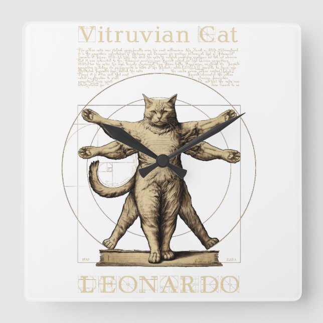 Horloge Carrée Amusant Vitruvian Chat Animaux de compagnie (Recto)