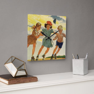 Horloge Carrée Amusement de patin à roulettes vintage pour enfant