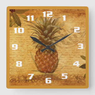 Horloge Carrée Ananas Vintage et Cuisine Magnifique Calligraphie