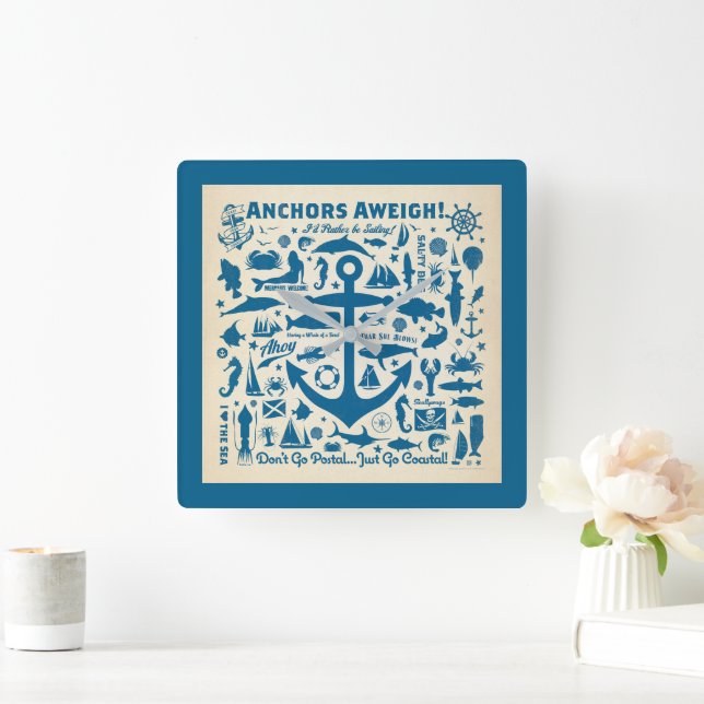 Horloge Carrée Ancres Aweigh ! (Maison)