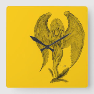 Horloge Carrée Angel - Black and yellow design