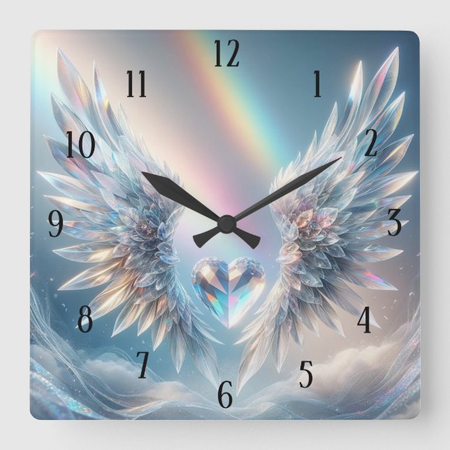 Horloge Carrée Angel Wings Crystal Heart (Recto)