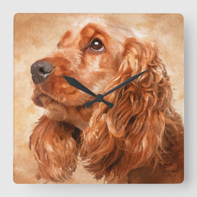 Horloge Carrée Anglais Cocker Spaniel Chien Art numérique (Recto)
