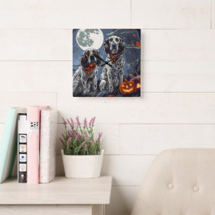 Horloge Carrée Anglais Setter Halloween Éffrayant