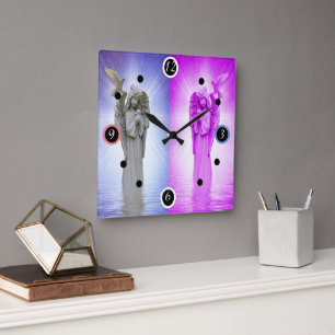 Horloge Carrée Angle rose de nuit et de jour