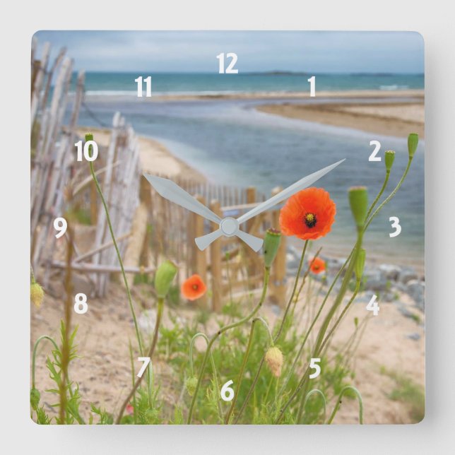 Horloge Carrée Anglesey Wales Vue Pittoresque Plage Et Poppies Sa (Recto)