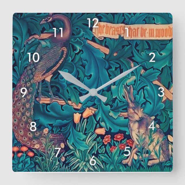 Horloge Carrée Animals dans The Forest, William Morris (Recto)