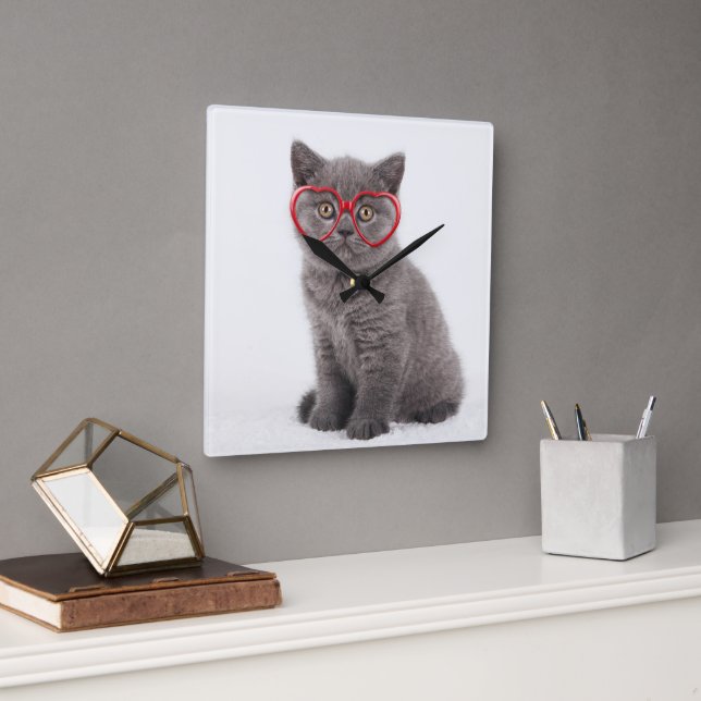Horloge Carrée Animaux de bébés cutest | Lunettes cardiaques de c (Bureau)