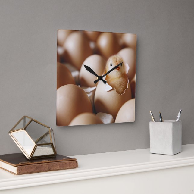 Horloge Carrée Animaux de bébés cutest | Nouveau bébé poussin (Bureau)