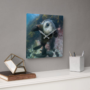 Horloge Carrée Animaux de bébés cutest Phoque sous-marin Cape F