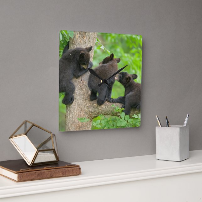 Horloge Carrée Animaux de bébés cutest | Trois jeunes petits ours (Bureau)